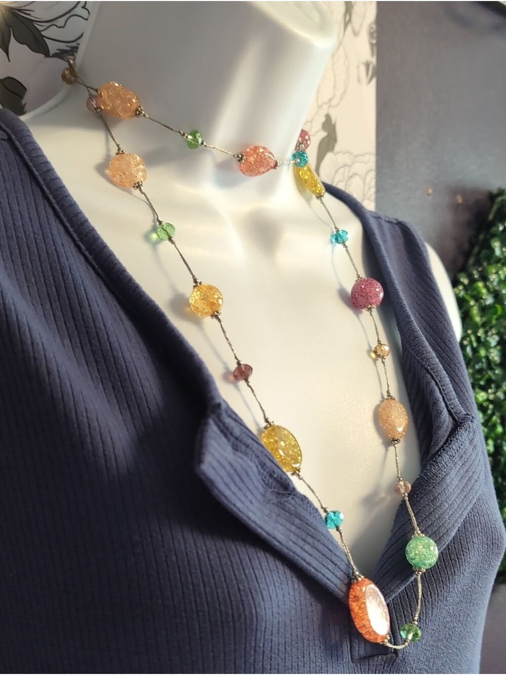Crystal Crackle Style Mylti-shape Station Necklace By Premier Design
